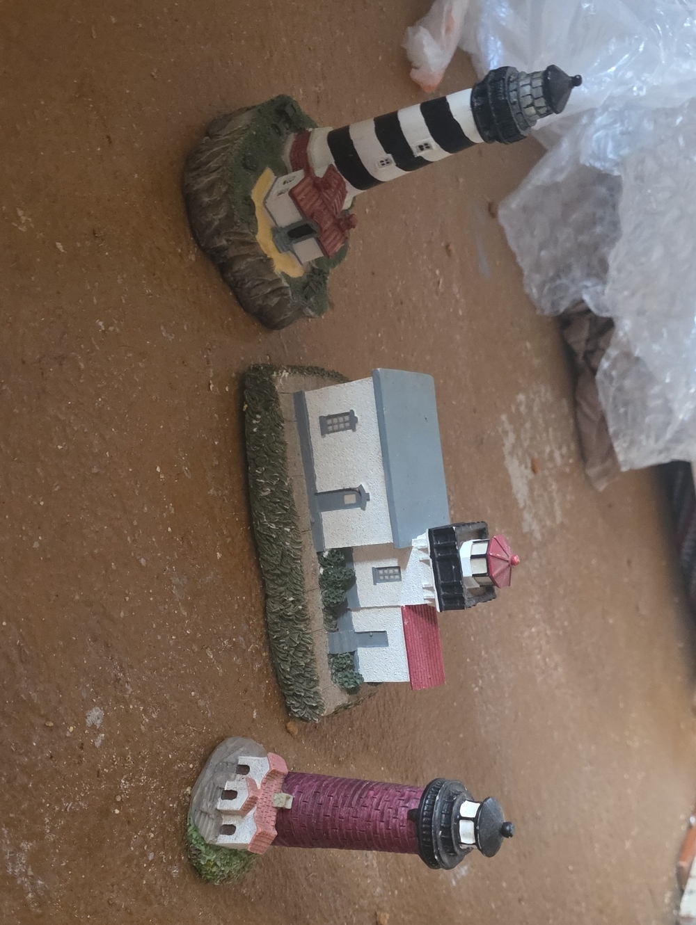 Coastal Lighthouse Figurine Trio - Black, White & Red Accents